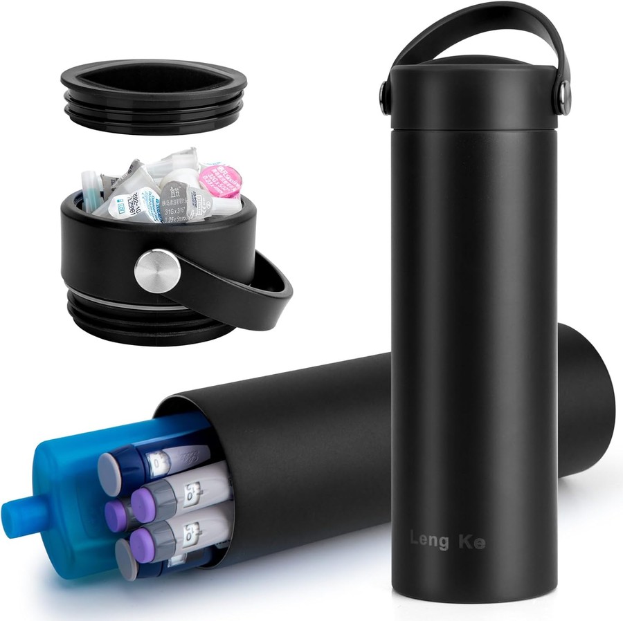 Termo rígido SUNMON negro para plumas de insulina con compartimento de agujas